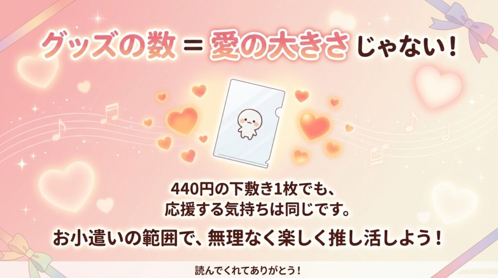 無理なく楽しむ推し活の心得 グッズの数=愛の大きさじゃない!440円の下敷きでも応援する気持ちは同じ。お小遣いの範囲で無理なく推し活を楽しもう